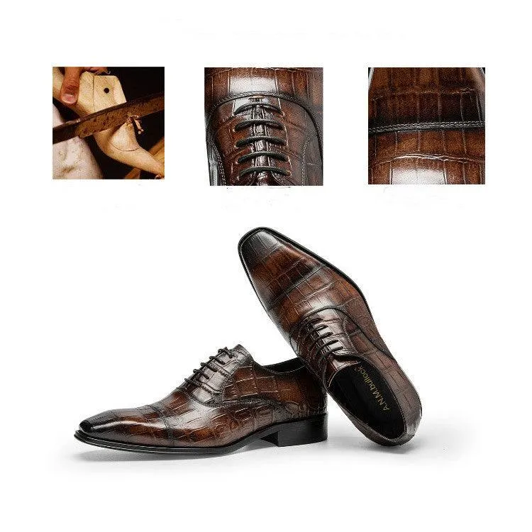 Cowhide Hand Colored Embossed Men's Shoes
