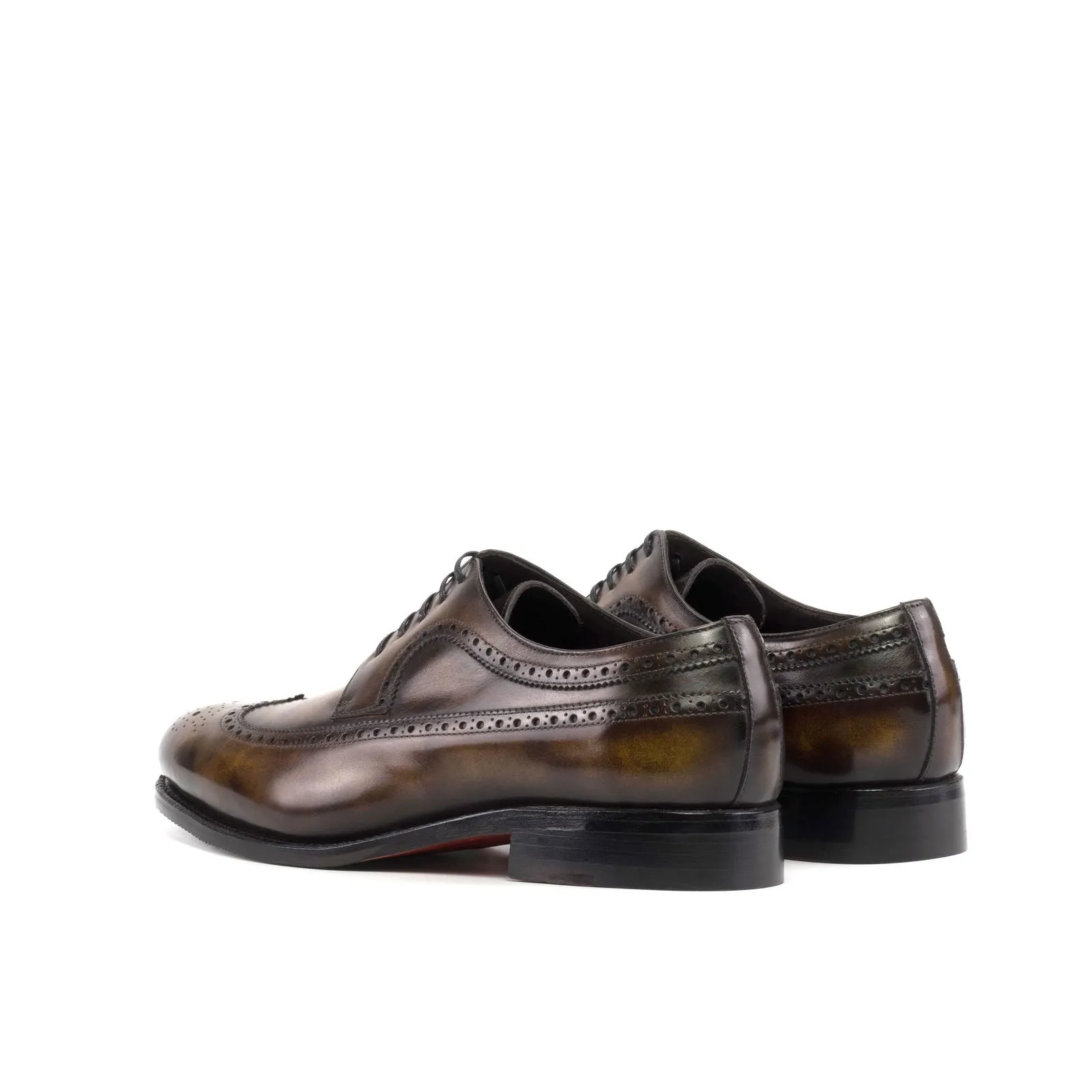 Men's Longwing Blucher Shoes Patina Leather Wide Plus Size Brown 5962