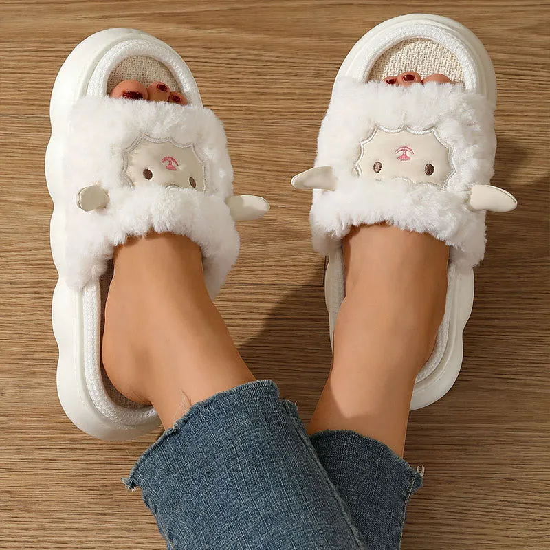 Plus Size Open Toed Lamb Slippers