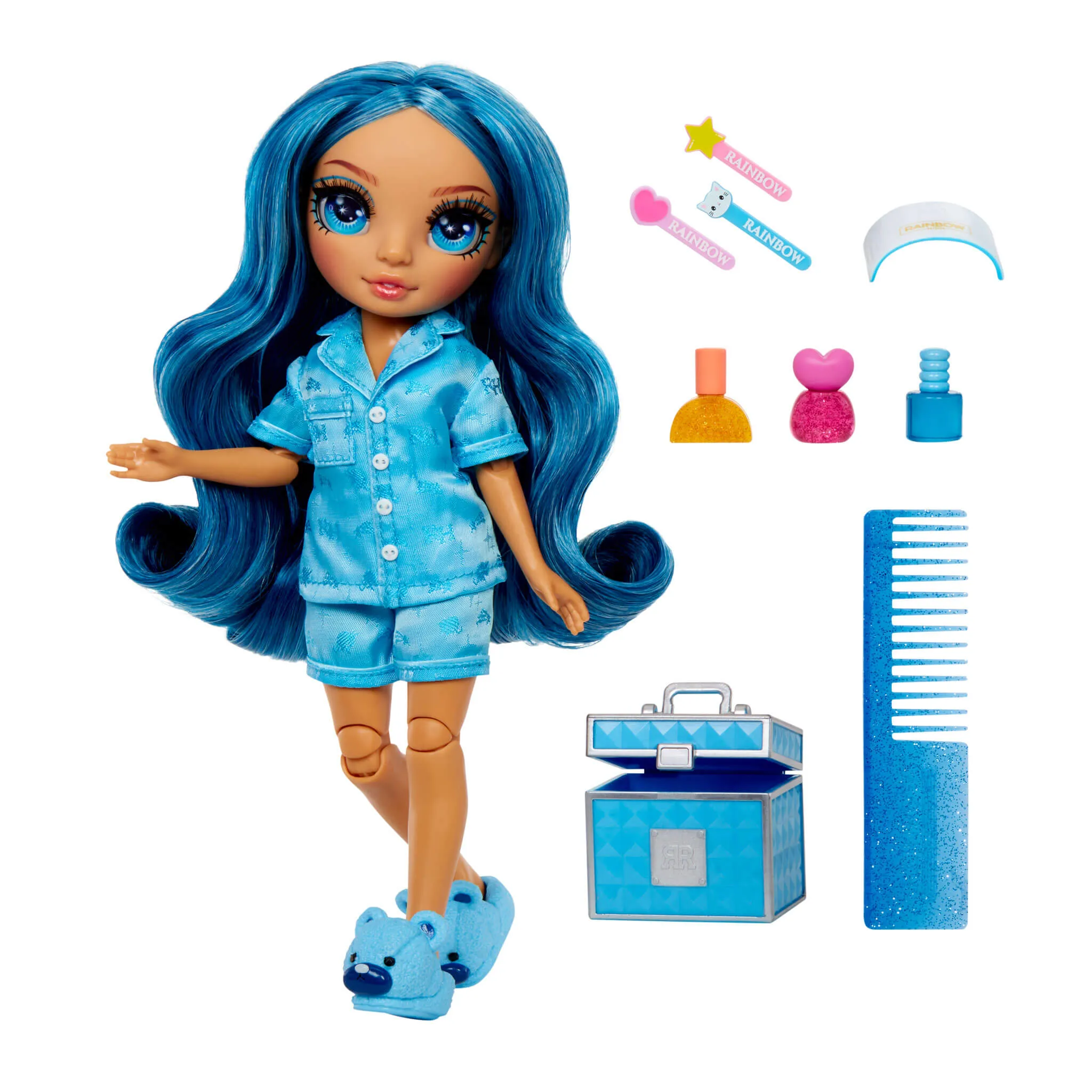 Rainbow High Jr High PJ Party Skyler (Blue) 9” Posable Doll in a Satin PJ Set