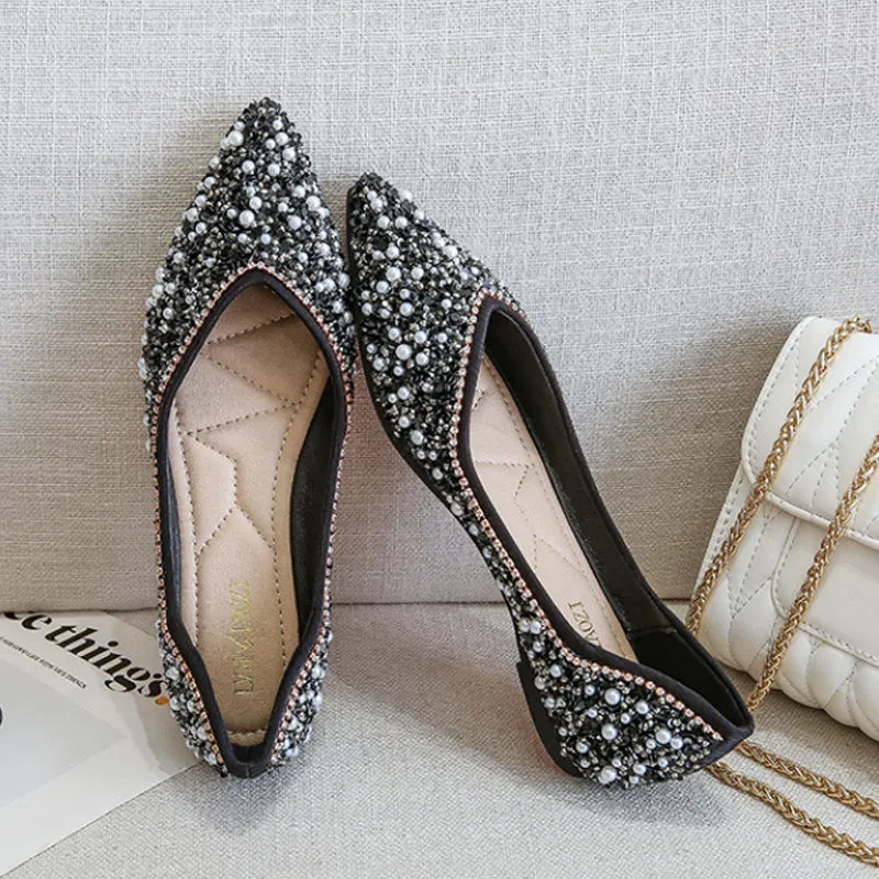 vanccy Rhinestone Flat Bling Diamonds Bridal Shoes